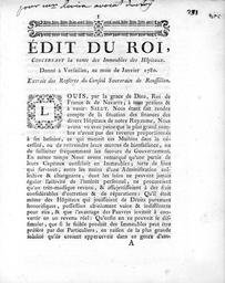 Edit du Roi, concernant la vente des immeubles des hôpitaux. Donné à Versailles, au mois de janvier 1780. : Extrait des regîtres du conseil souverain de Roussillon | Louis XVI (1754-1793) - roi de France